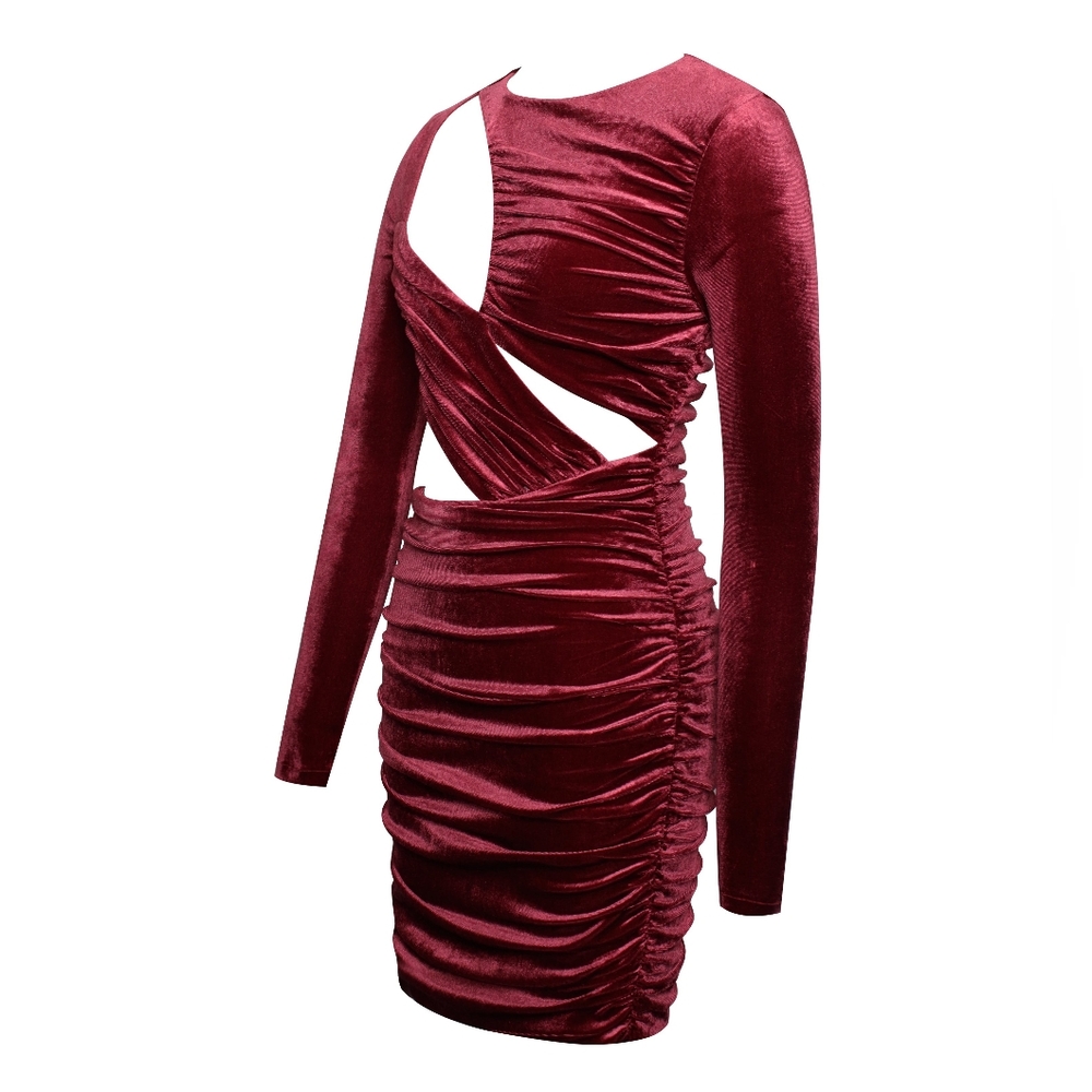 💋Nerina Burgundy Velvet Cutout Long Sleeve Dress 💋 - Picture 13 of 16